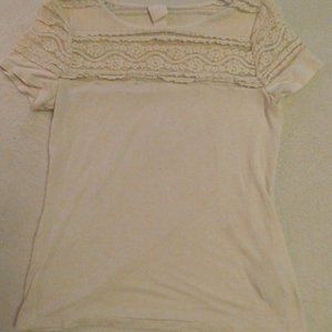 H&M Off White Lace Shirt Open Front Girls Small
